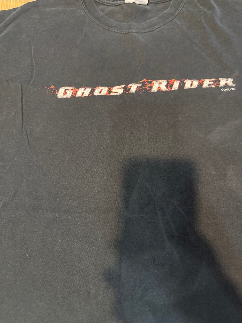 Hanes Black Ghost Rider Short Sleeve Tee with Red Flame Graphic